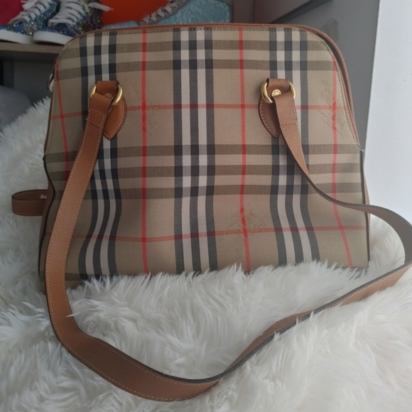 Vintage Burberry Nova Check Horse Canvas & Leather Shoulder Bag - Picture 4 of 16